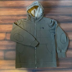 The North Face Men’s Zip Up Quilted Hoodie in Olive Green